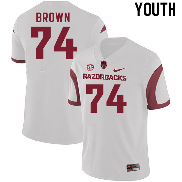 Youth #74 Luke Brown Arkansas Razorback College Football Jerseys Stitched Sale-White - Click Image to Close